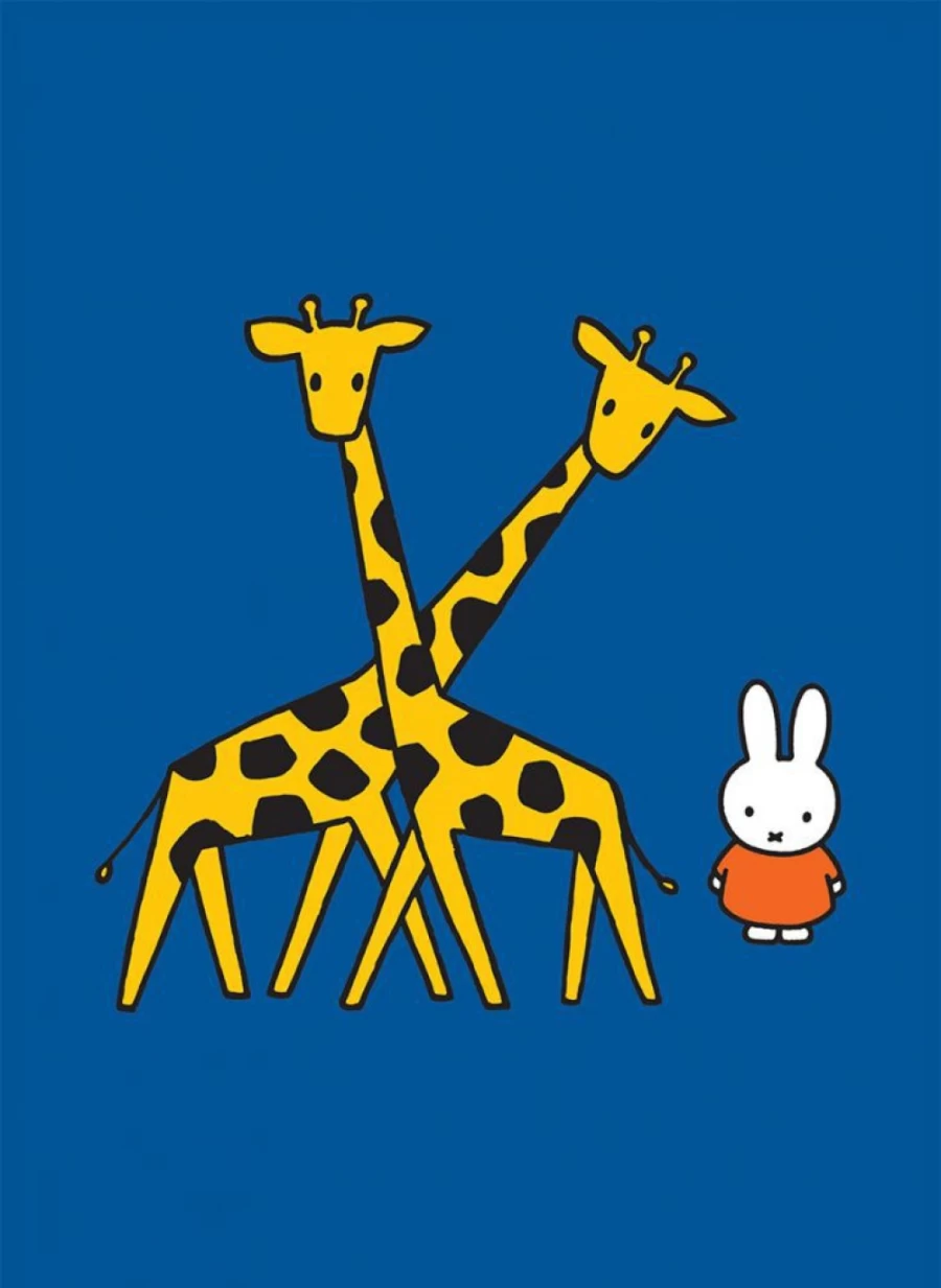 "MIFFY Mini Poster Featuring Miffy and Two Giraffes - Collectible Art Print"