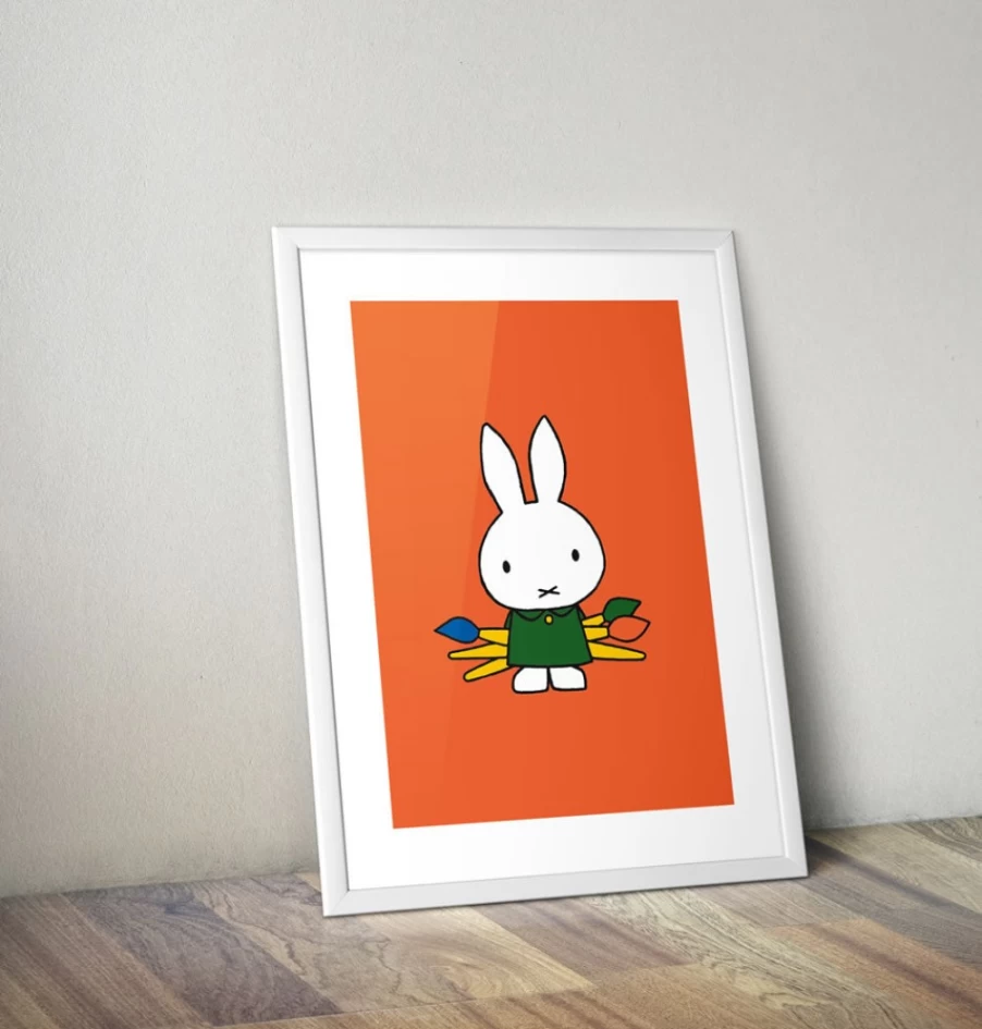 MIFFY Framed Mini Art Print - Miffy Holding Paintbrushes, Decorative Nursery Wall Decor