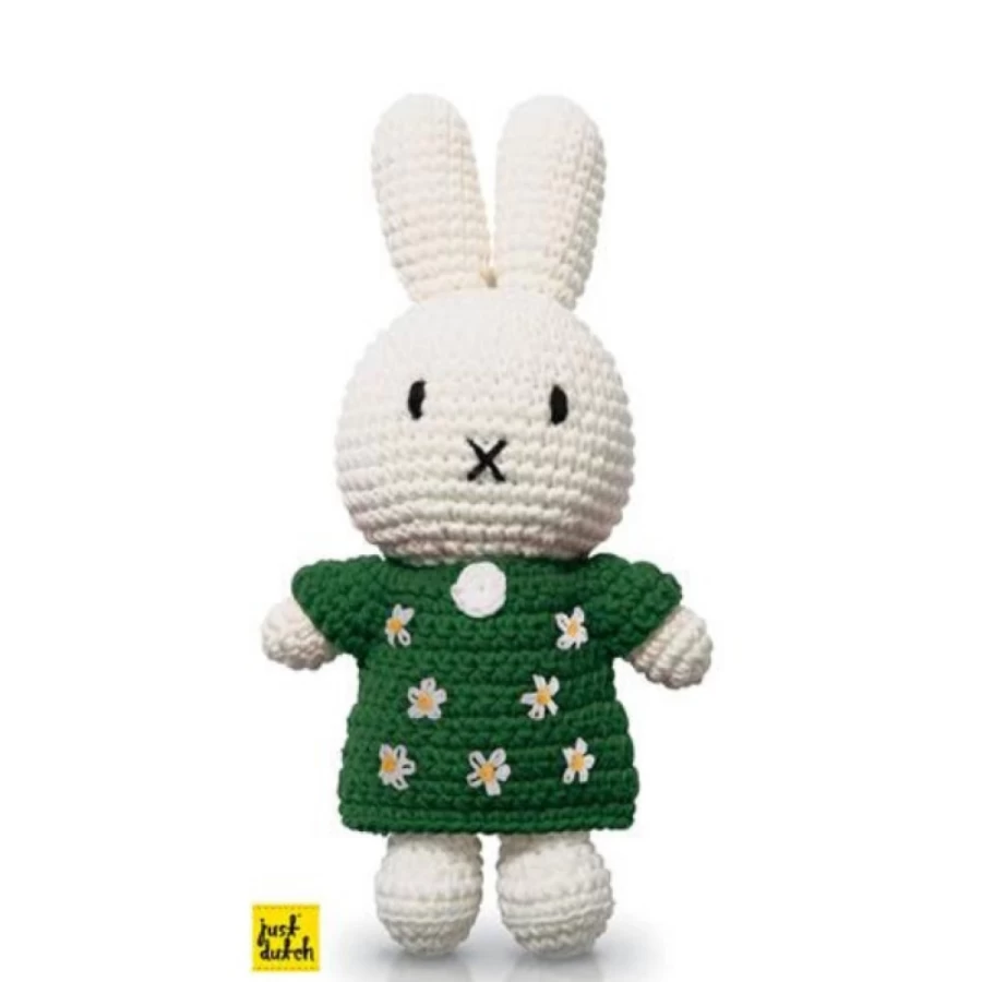 MIFFY Handmade Crochet Doll with Green Floral Dress - Unique Handcrafted Gift