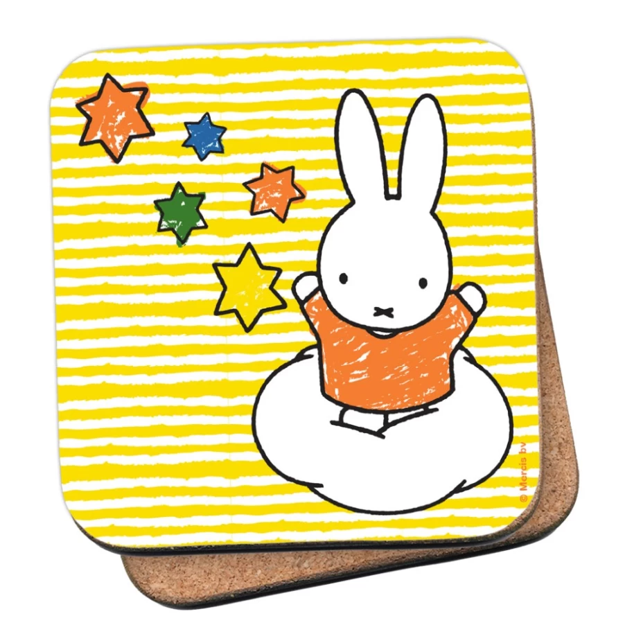 MIFFY Star Cork Coasters Set - Cute Bunny Design Drink Coasters for Home & Office