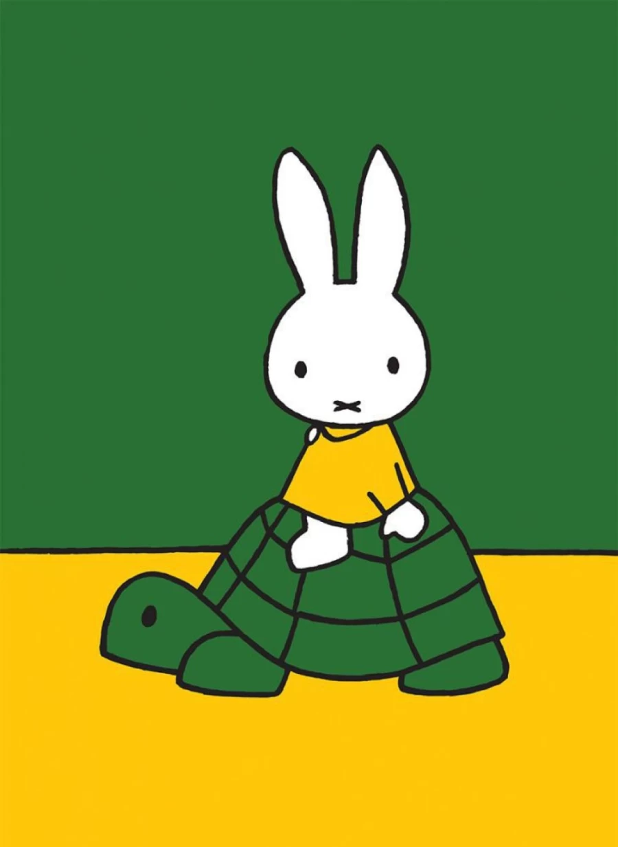 "MIFFY Mini Poster - Miffy Riding a Tortoise Cute Art Print"