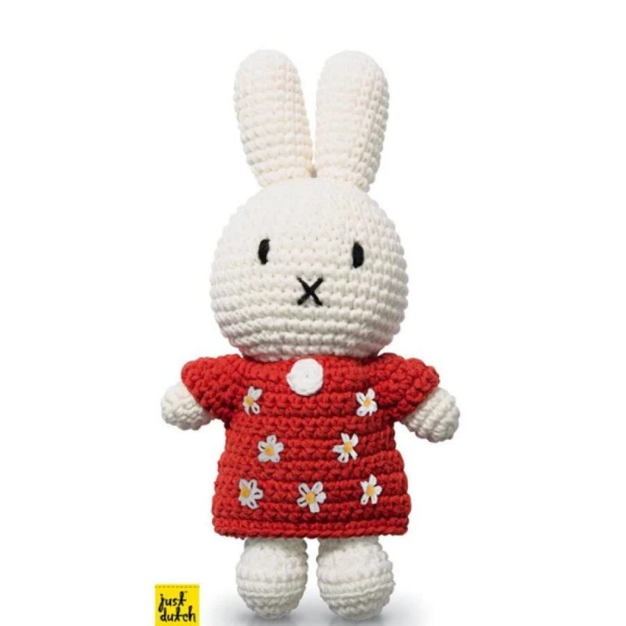 MIFFY Handmade Crochet Doll with Red Floral Dress - Unique Collectible Gift