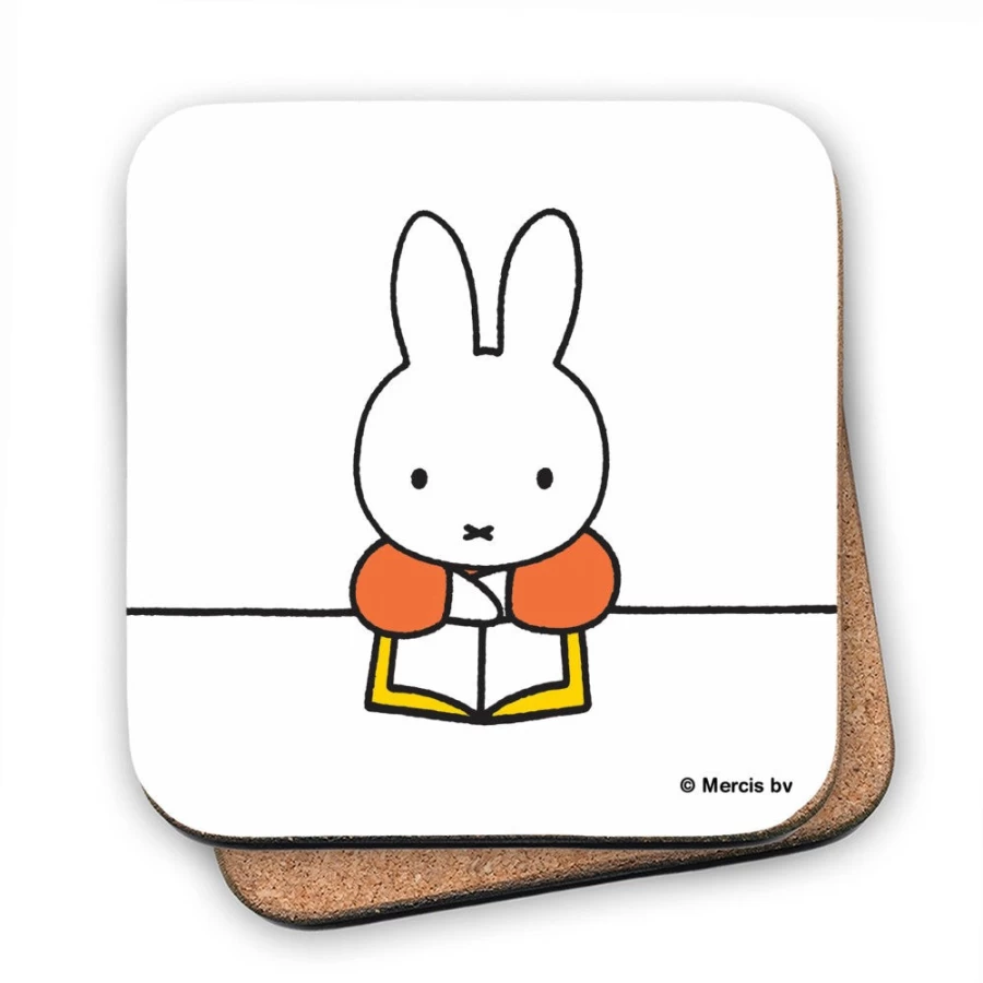 "MIFFY Rabbit Reading Book Cork Coaster Set - Cute Cartoon Drink Mat for Home & Office"