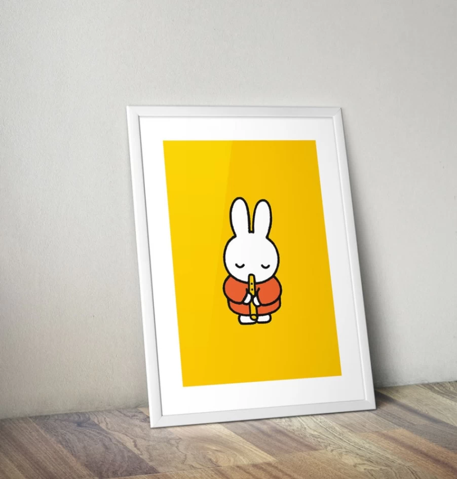 MIFFY Playing The Recorder Framed Art Print - Cute Bunny Nursery Decor
