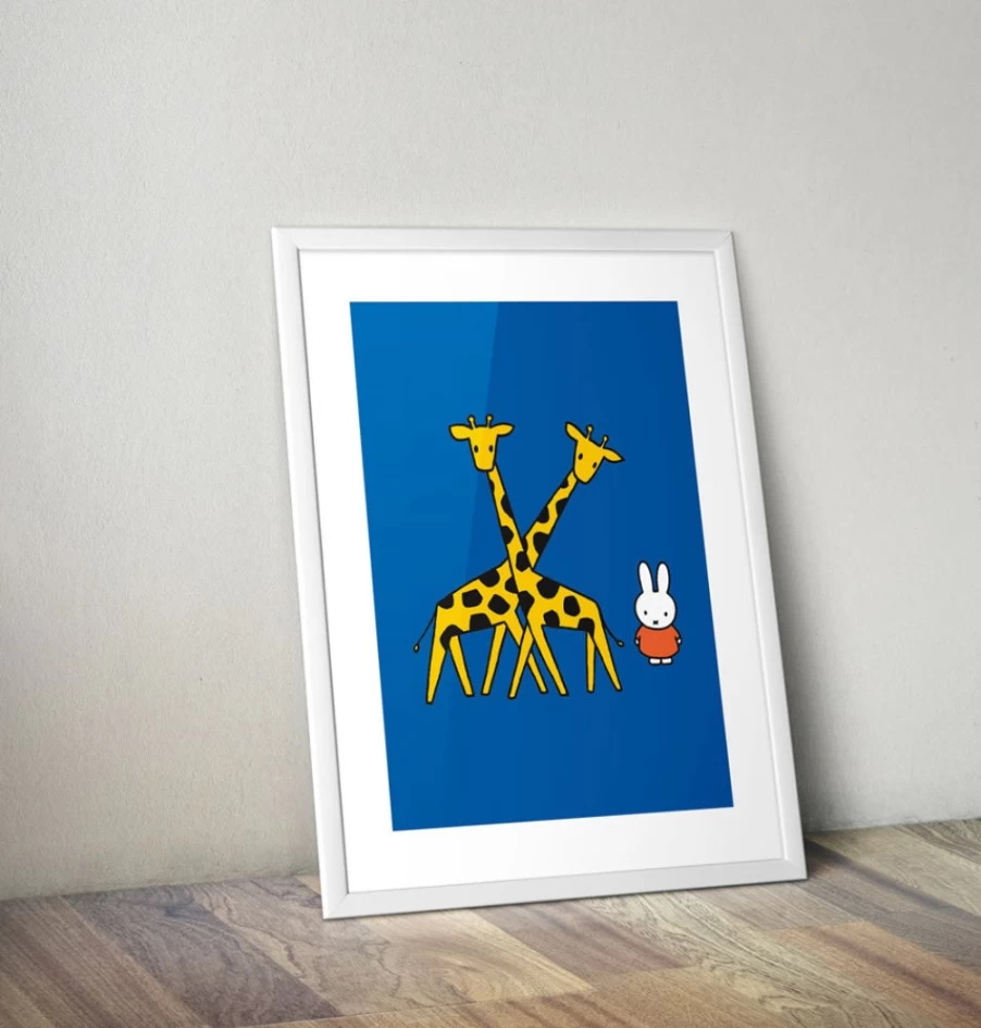 "MIFFY Framed Mini Poster - Cute Miffy and Two Giraffes Wall Art Decor"