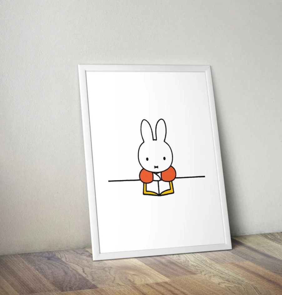 "MIFFY Framed Mini Poster - Miffy Reading A Book Art Print"