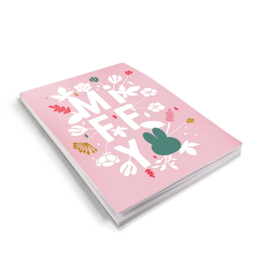 MIFFY Pink Floral A6 Notebook - Cute Bunny Design Notepad for Journaling & Notes