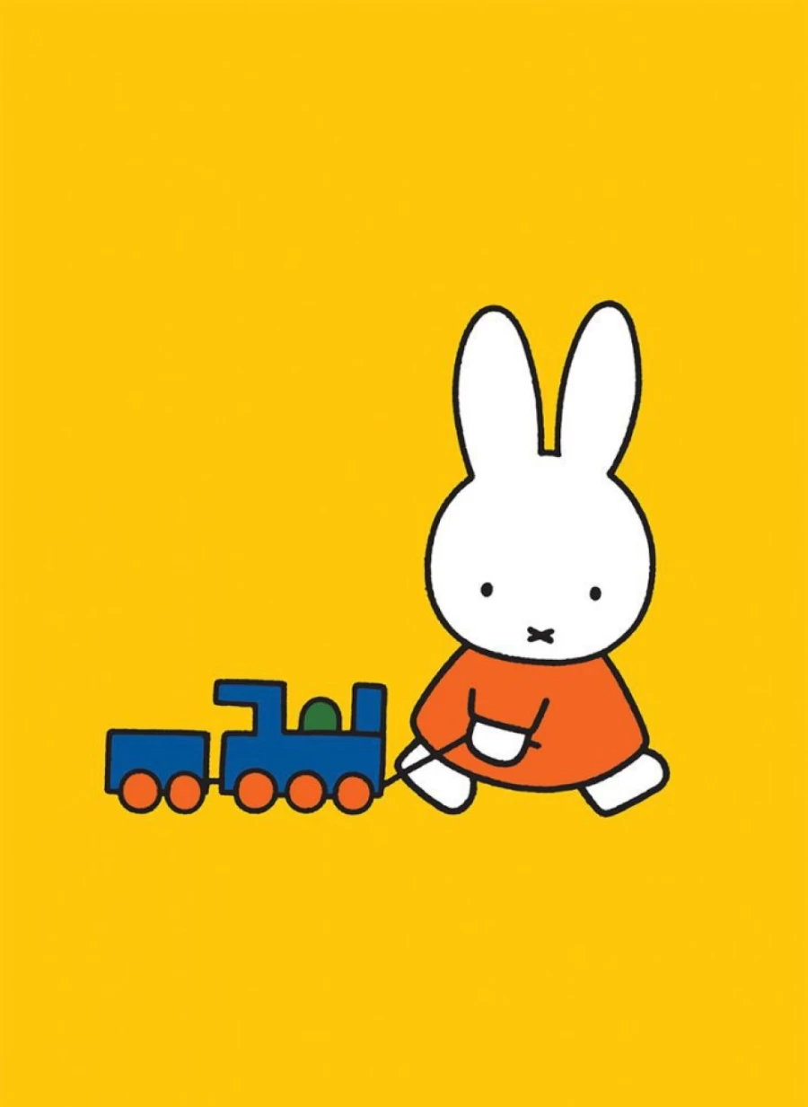 MIFFY Nursery Decor - Miffy Pulling Toy Train Mini Poster for Kids Room Wall Art