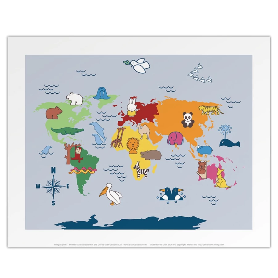 "MIFFY Animals Map Mini Poster - Cute Nursery Decor by Official MIFFY Brand"