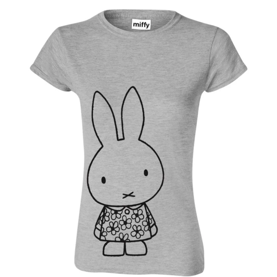 MIFFY Women's Grey and Black Outline Graphic T-Shirt | Official Licensed Miffy Apparel