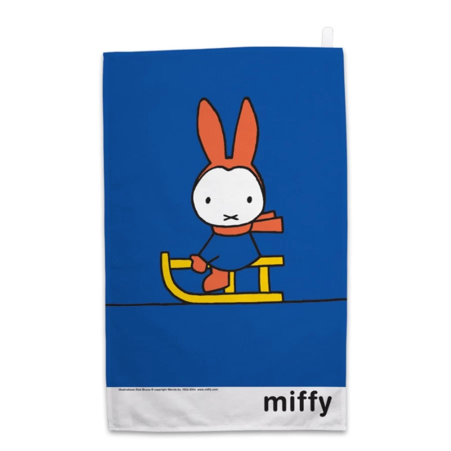 MIFFY Christmas Sleigh Tea Towel - Cute Bunny Design Kitchen Towel for Holiday Decor