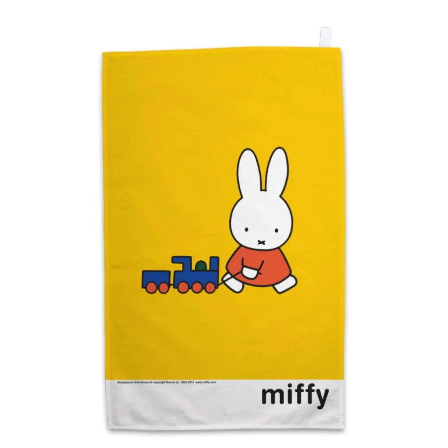 Miffy Bunny Toy Train Tea Towel - Cute Kids Kitchen Towel by MIFFY