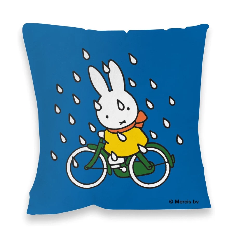 MIFFY Bike Ride in the Rain Plush Cushion - Soft Decorative Pillow