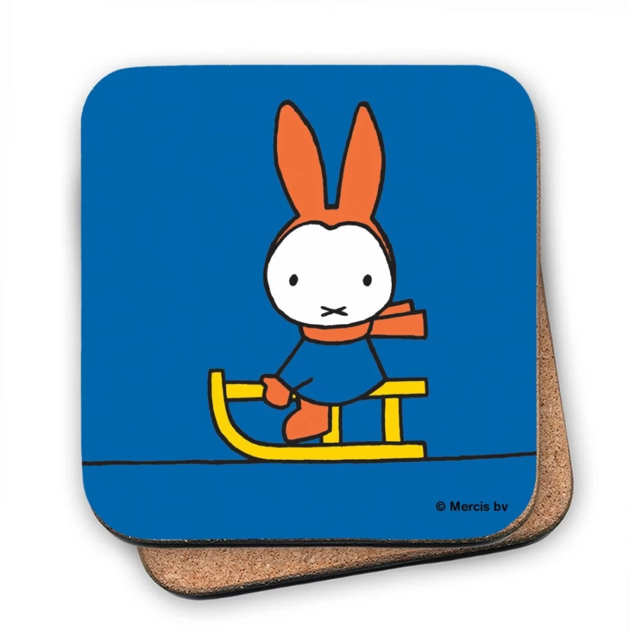 MIFFY Christmas Sleigh Cork Coaster Set - Holiday Decor Cute Bunny Drink Mats