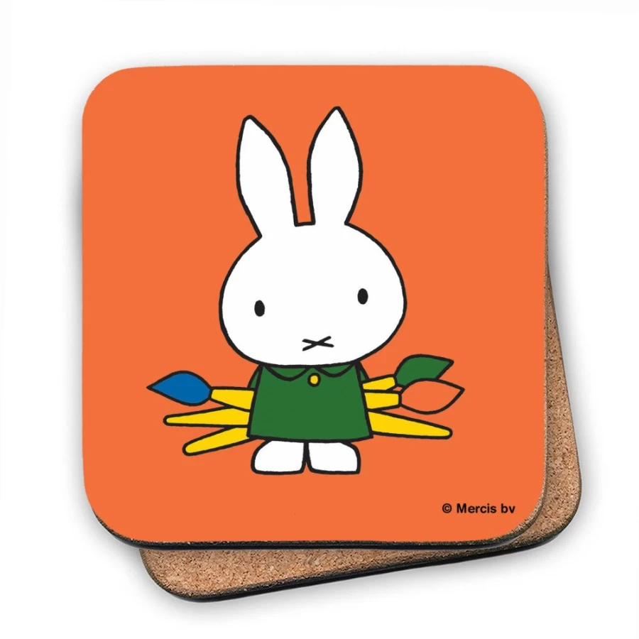 MIFFY Cartoon Rabbit Paintbrush Art Cork Coaster Set - Cute Desk Decor for Artists