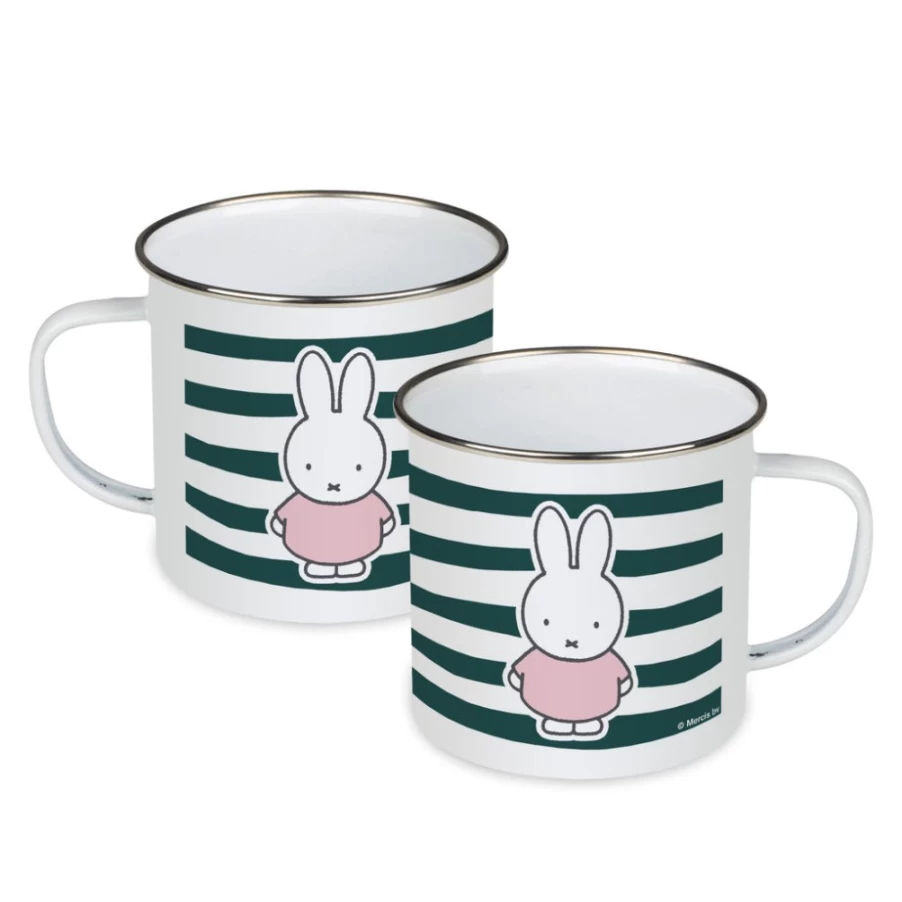 MIFFY Floral Stripes Enamel Mug - Cute Bunny Design Coffee Cup
