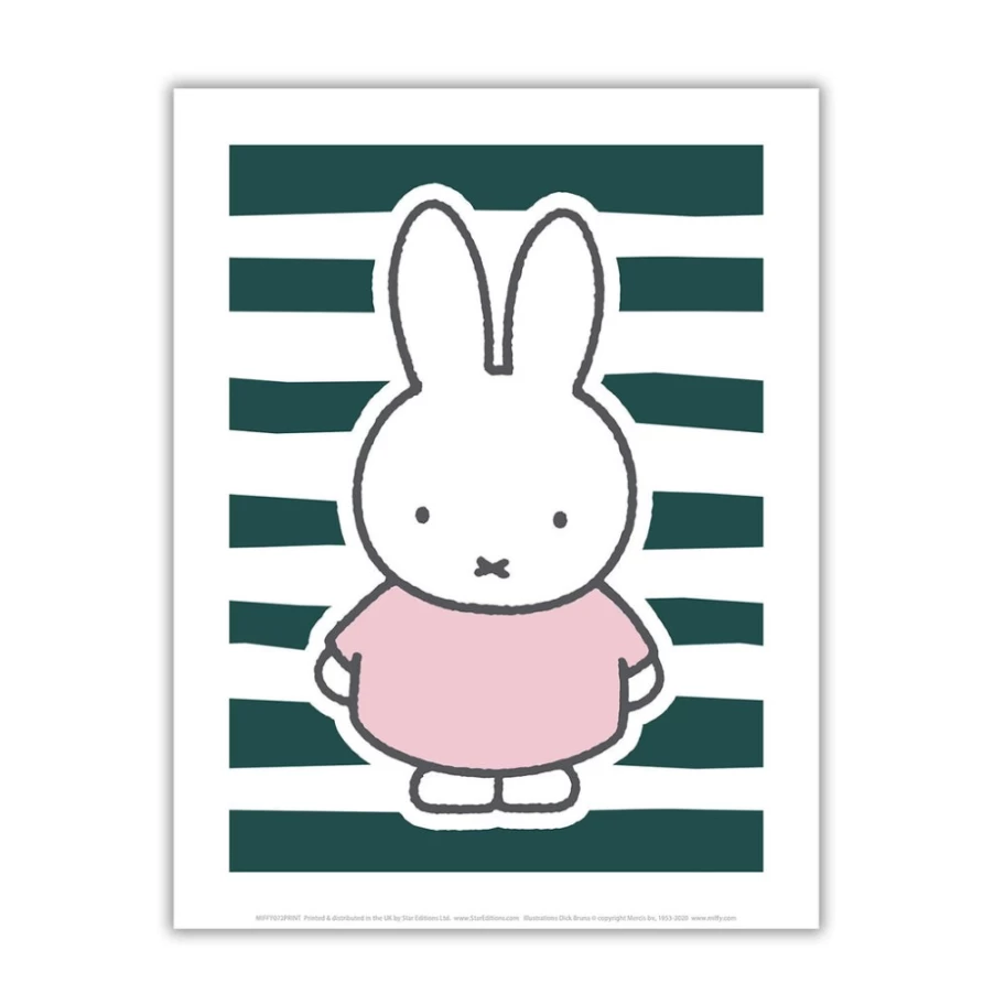 MIFFY Floral Stripes Art Print - Decorative Mini Poster for Nursery & Kids Room