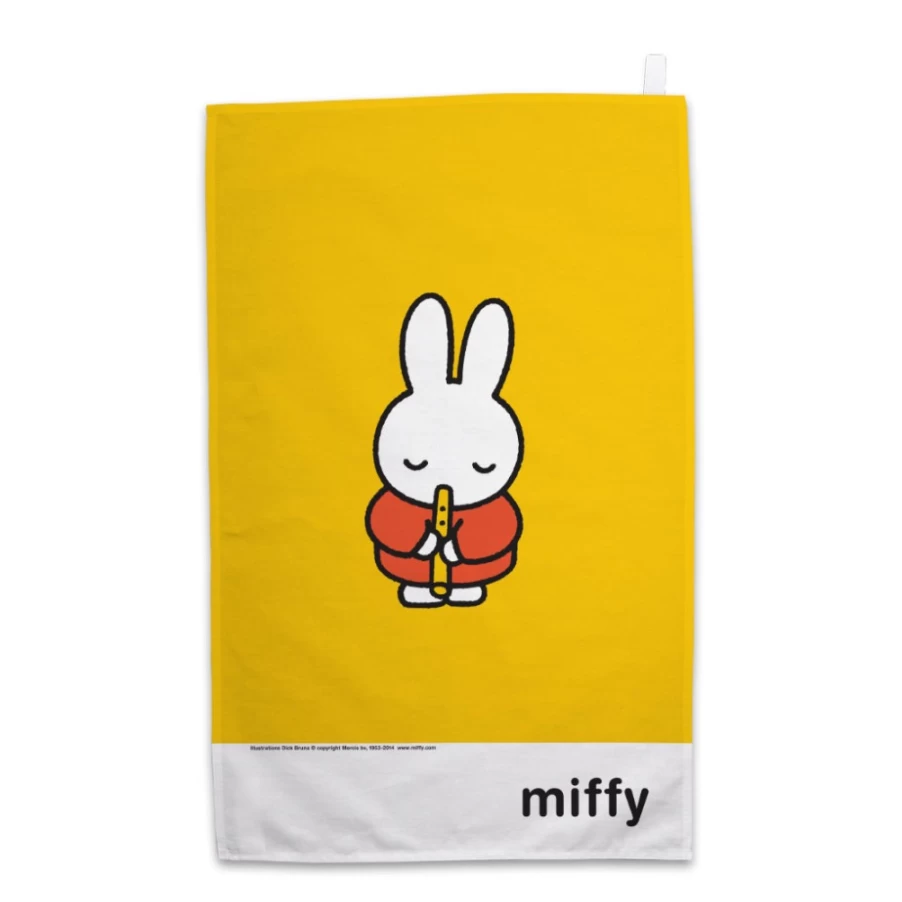 MIFFY Musical Recorder Design Cotton Tea Towel - Cute Bunny Kitchen Towel for Decor & Drying Dishes