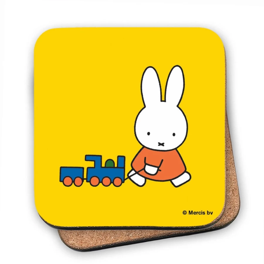 MIFFY Cork Coaster Set - Cute Bunny Pulling Toy Train Design, Durable Drink Coasters for Home & Office