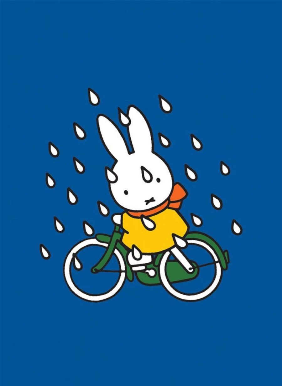 "MIFFY Mini Poster - Miffy Riding Her Bike in the Rain Art Print"