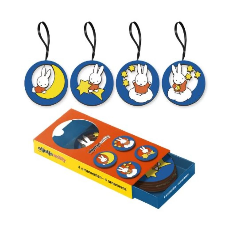 MIFFY Wooden Hanging Decorations Set of 4 - Handmade Nursery Wall Art - Kids Room Decor - Bunny Themed Ornaments