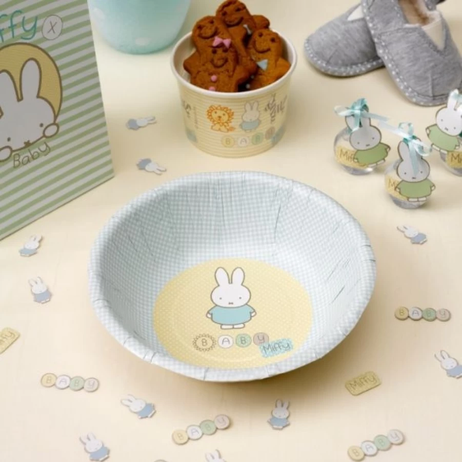 MIFFY Baby Party Bowls - 8 Pack Disposable Bowls for Kids Birthday, Baby Shower & Celebrations - Bunny Themed Tableware
