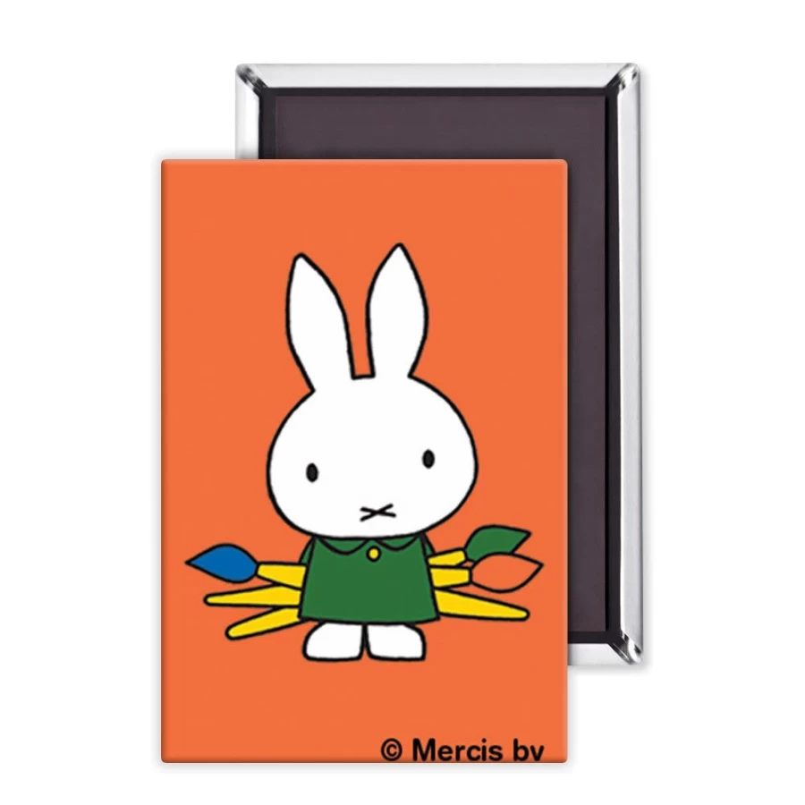 MIFFY Collectible Magnet - Miffy Bunny Holding Paintbrushes Cute Decorative Fridge Accessory