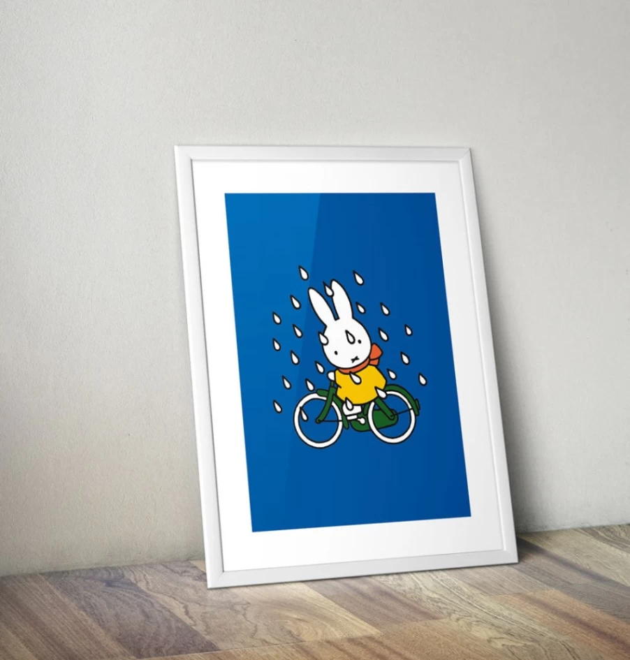 "Miffy On Her Bike In The Rain - Framed Mini Art Poster - Official MIFFY Brand Collectible"