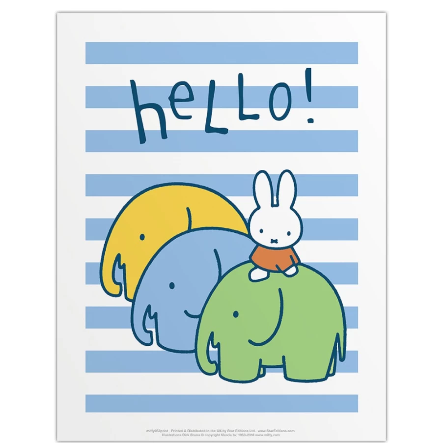 "MIFFY Nursery Decor - Cute Elephants Mini Poster for Kids Room"