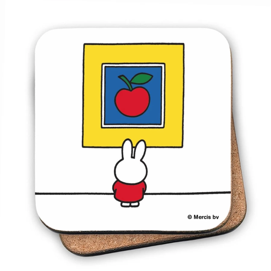MIFFY Apple Design Cork Coaster Set - Cute Cartoon Bunny Art Drink Mat