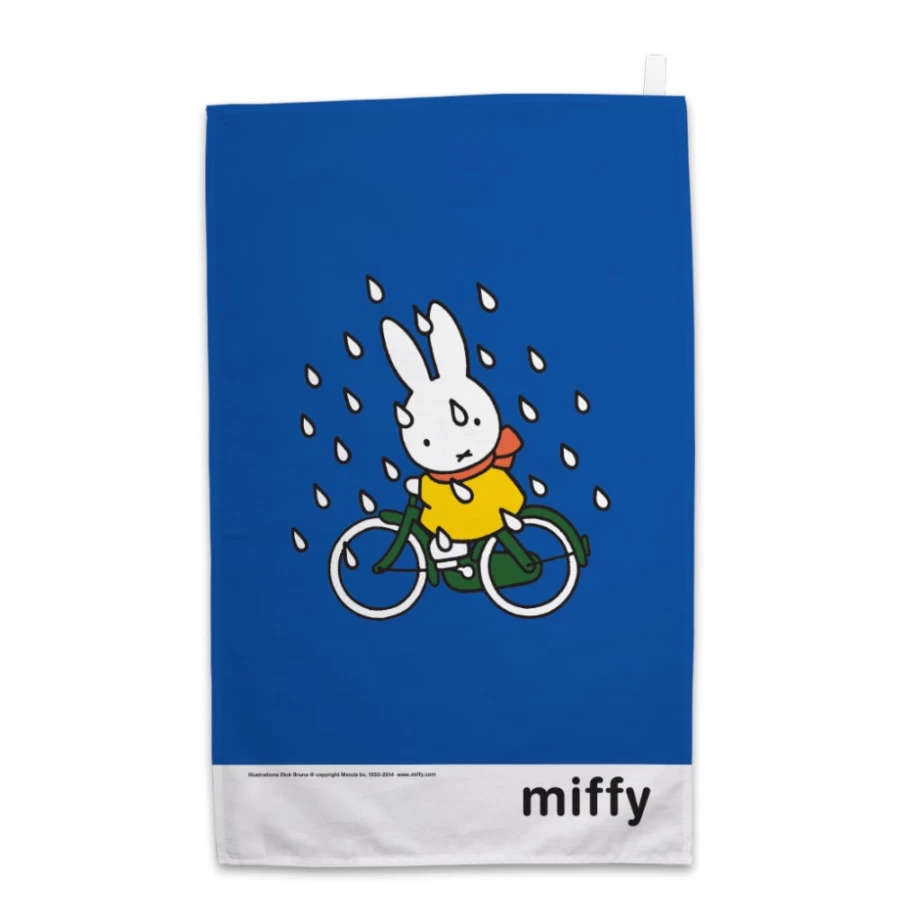 MIFFY Bike Ride in the Rain Tea Towel - Cute Bunny Design Kitchen Towel