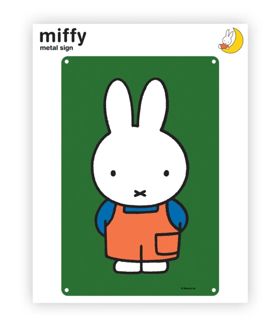 "Vintage MIFFY Bunny Denim Overalls Retro Metal Wall Sign Decor"