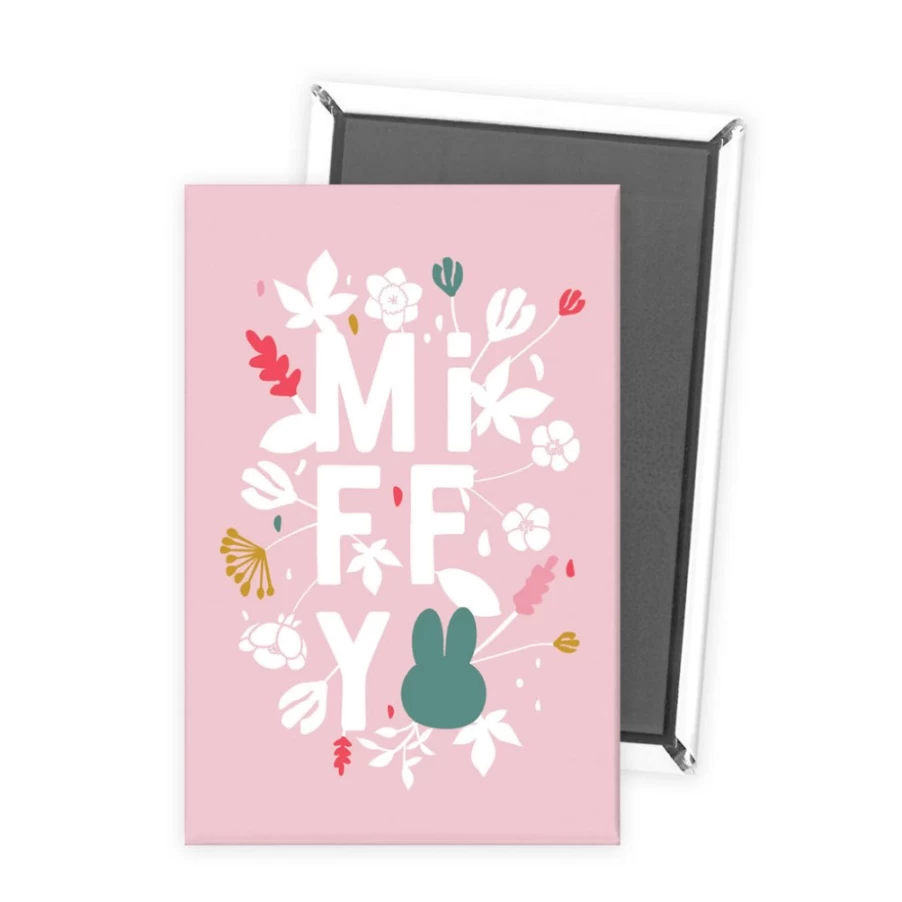 MIFFY Pink Floral Expression Decorative Magnet - Cute Bunny Design for Fridge & Home Decor