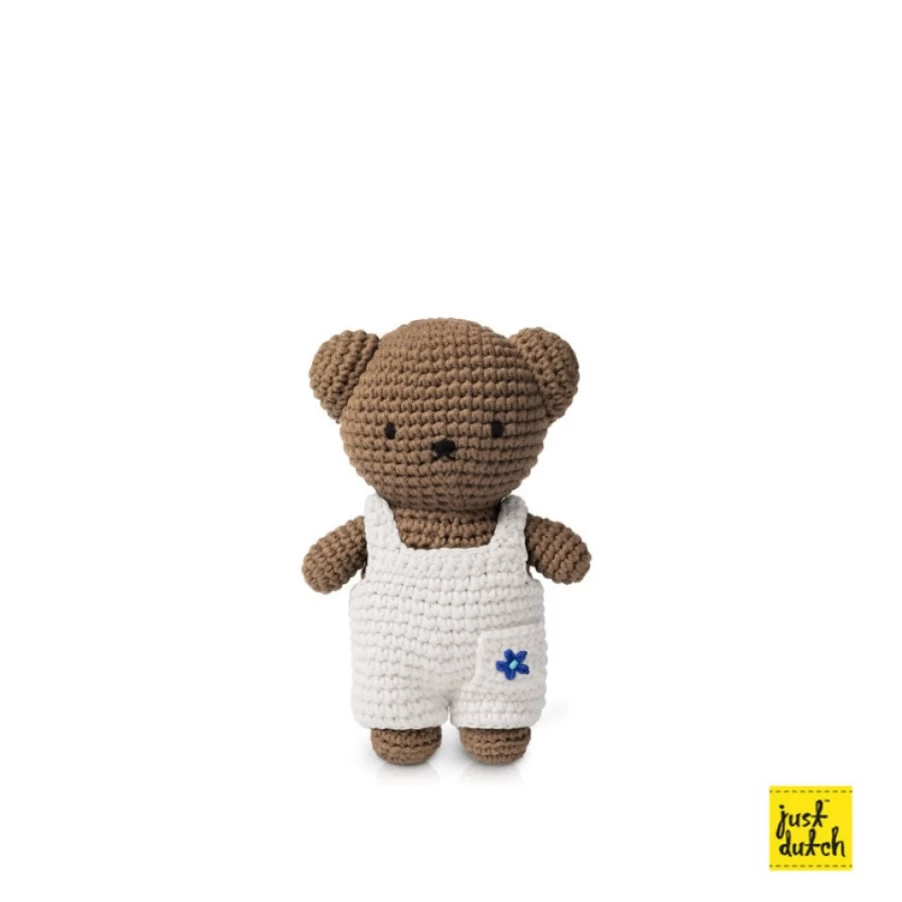 MIFFY Boris Handmade Crochet Doll Wearing Delfts Blue Overalls – Unique Dutch-Inspired Collectible