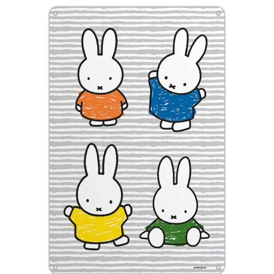 MIFFY Vintage Floral Dressed Bunny Metal Wall Art Sign - Retro Decor