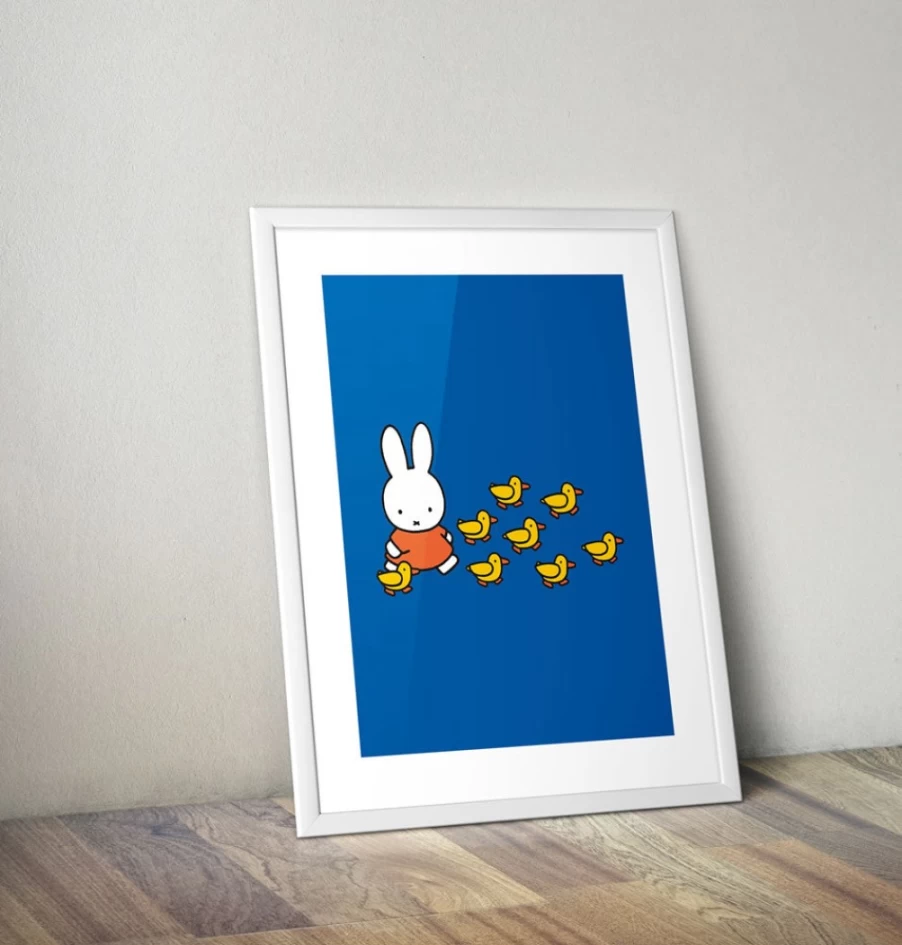 "MIFFY Collectible Framed Mini Poster - Miffy Walking With Ducks Art Print"