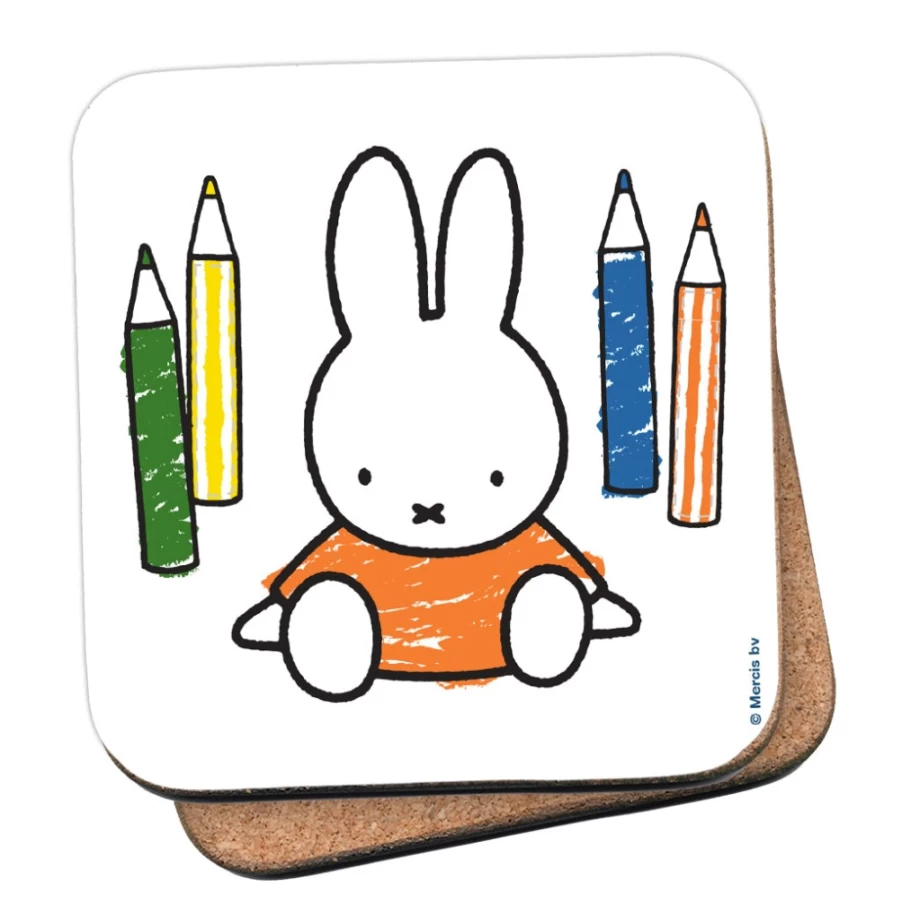 MIFFY Themed Colouring Pencils Cork Coaster Set - Decorative Drink Holder