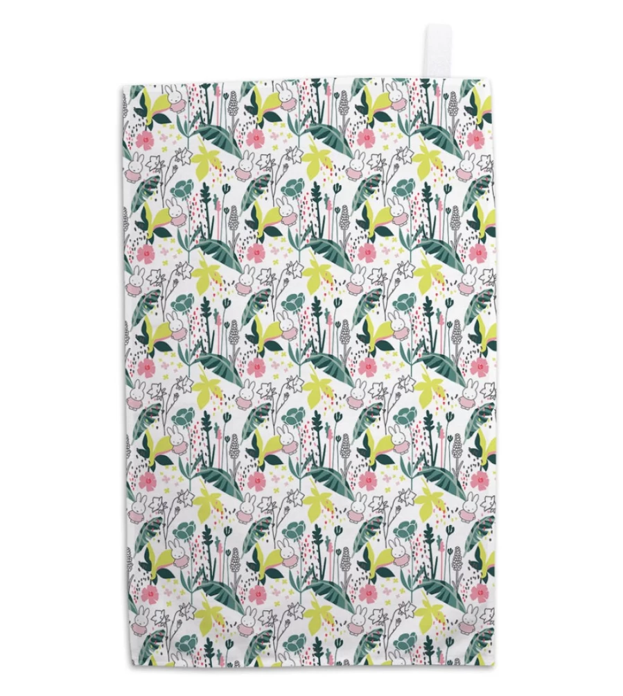 MIFFY Floral Design Tea Towel - Decorative Kitchen Towel with Miffy Bunny Pattern