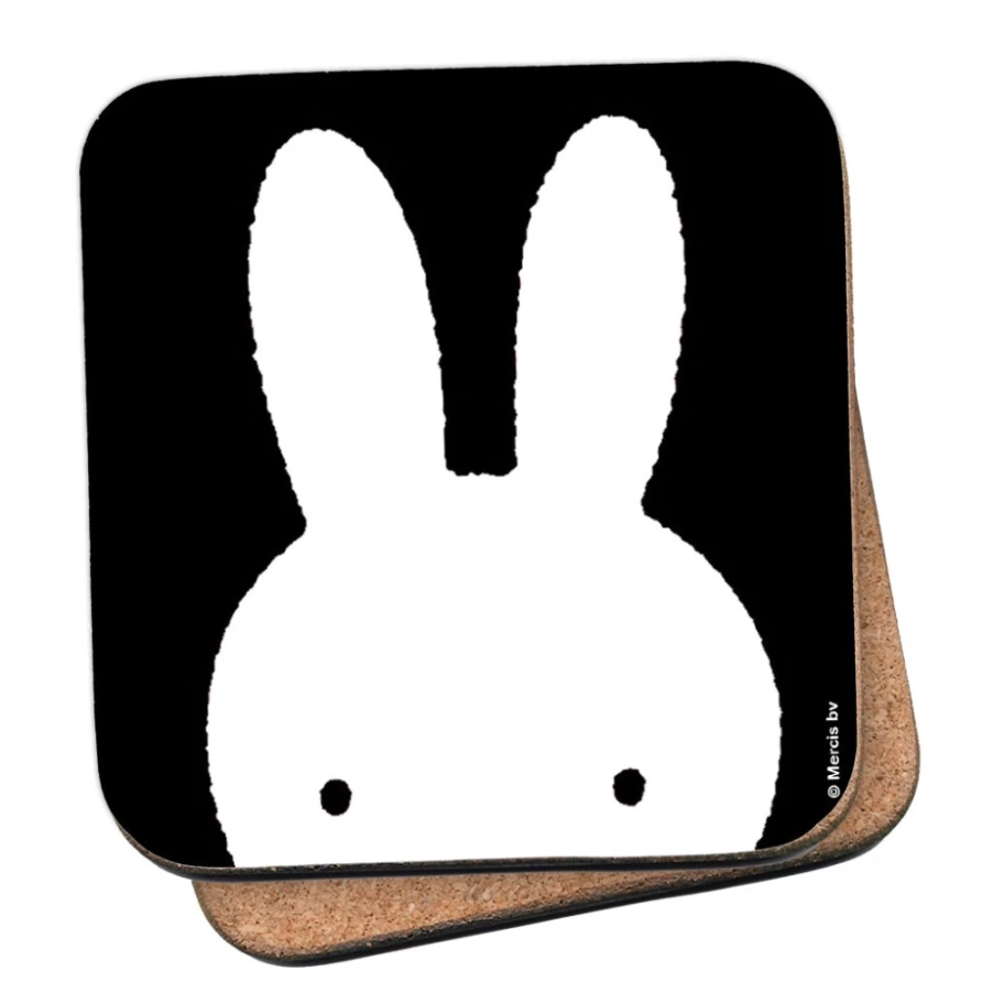 MIFFY Black and White Cork Coaster Set - Cute Bunny Face Design - Durable Drinkware Protectors
